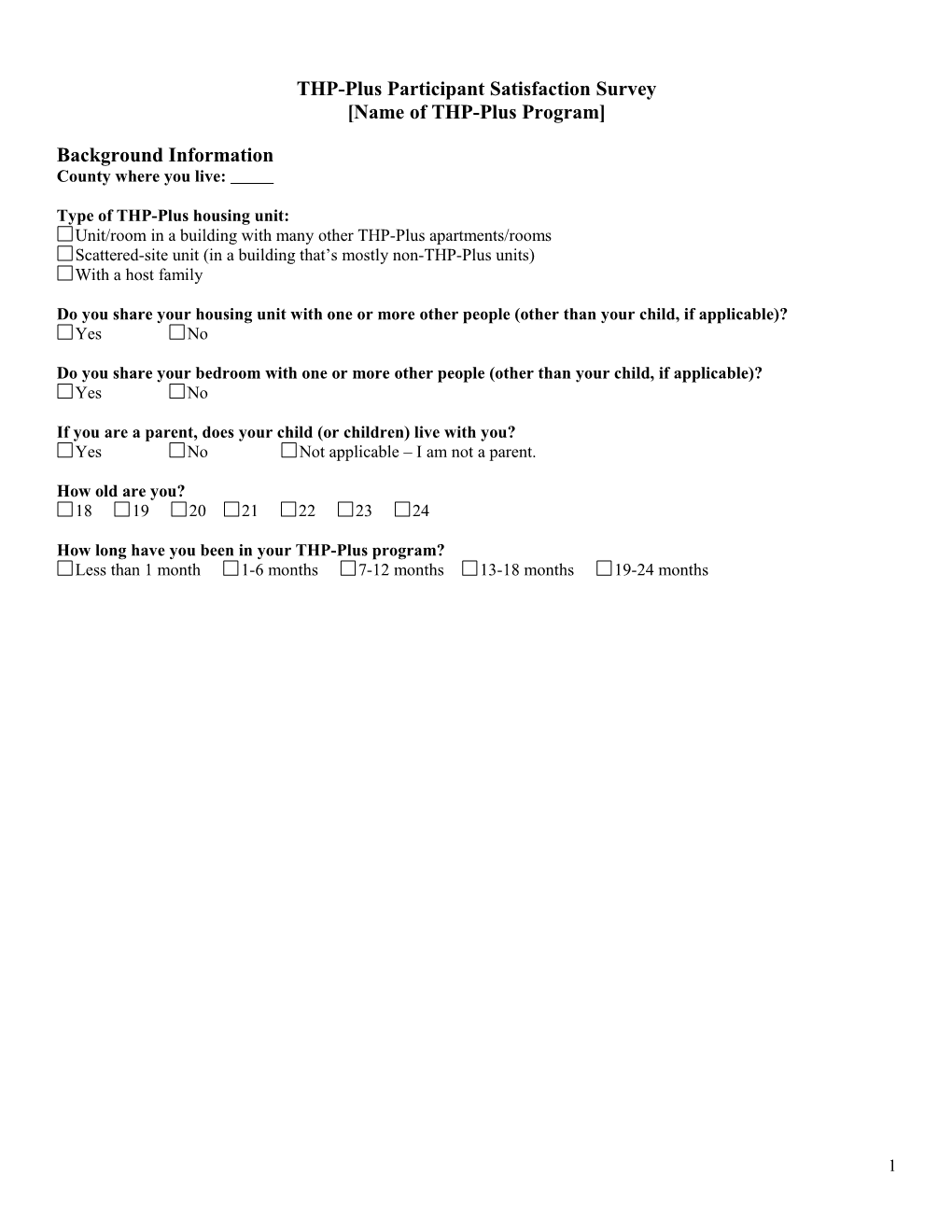 THP-Plus Participant Satisfaction Survey