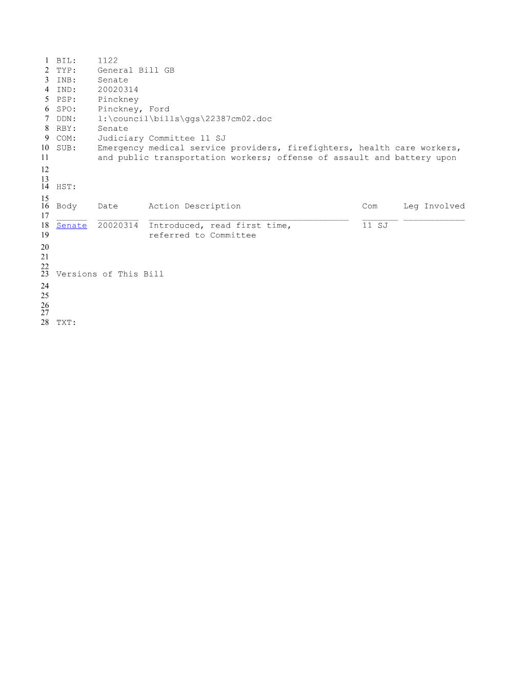 2001-2002 Bill 1122: Emergency Medical Service Providers, Firefighters, Health Care Workers