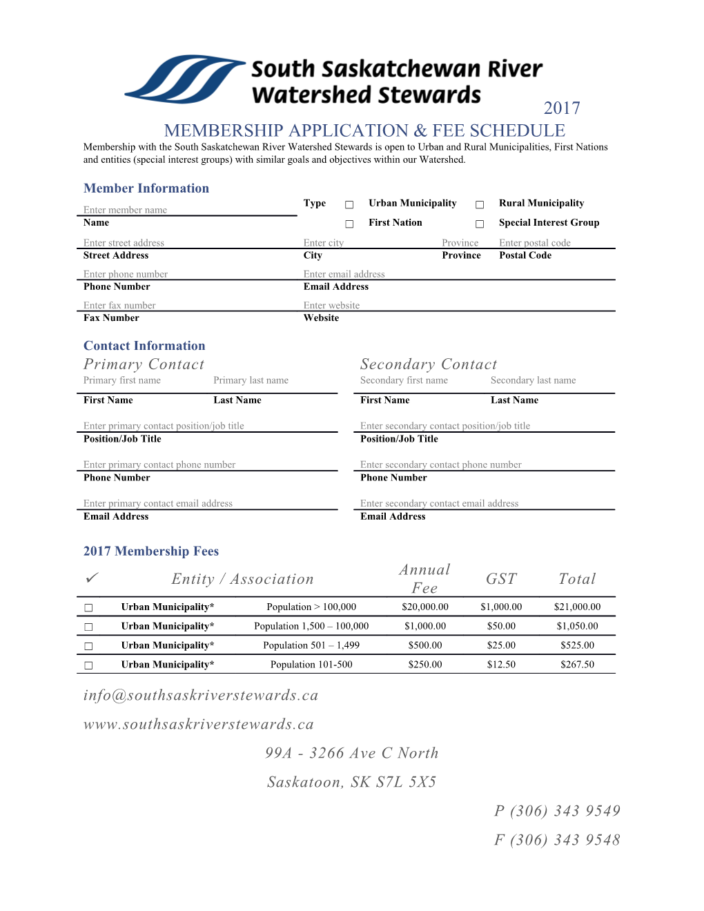 2017 Membership Application & Fee Schedule