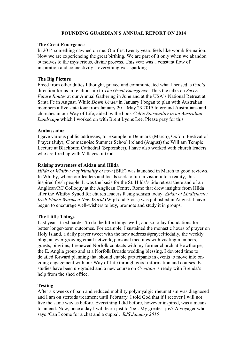 Founding Guardian S Report Annual Week-End June 23 2012