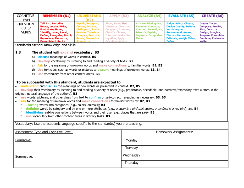 Understand and Discuss the Meanings of New Words As Presented in Context. B2, B5