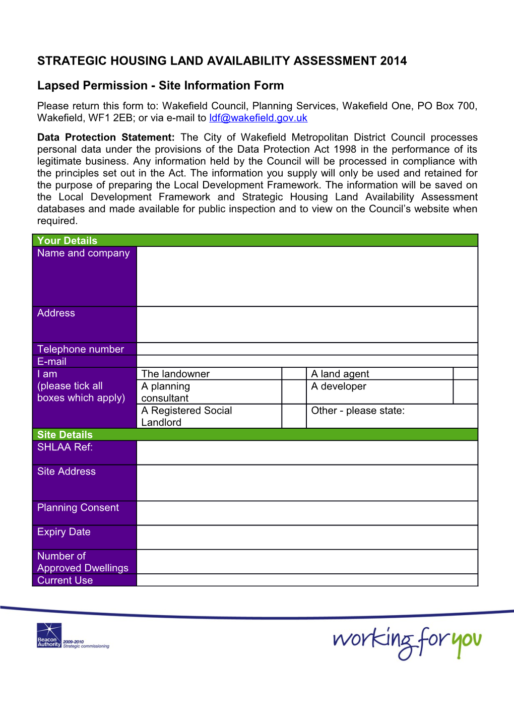 Strategic Housing Land Availability Assessment Site Information Form 2015