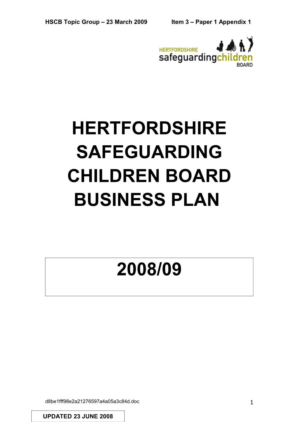 Draft HSCB Business Plan 2008/9