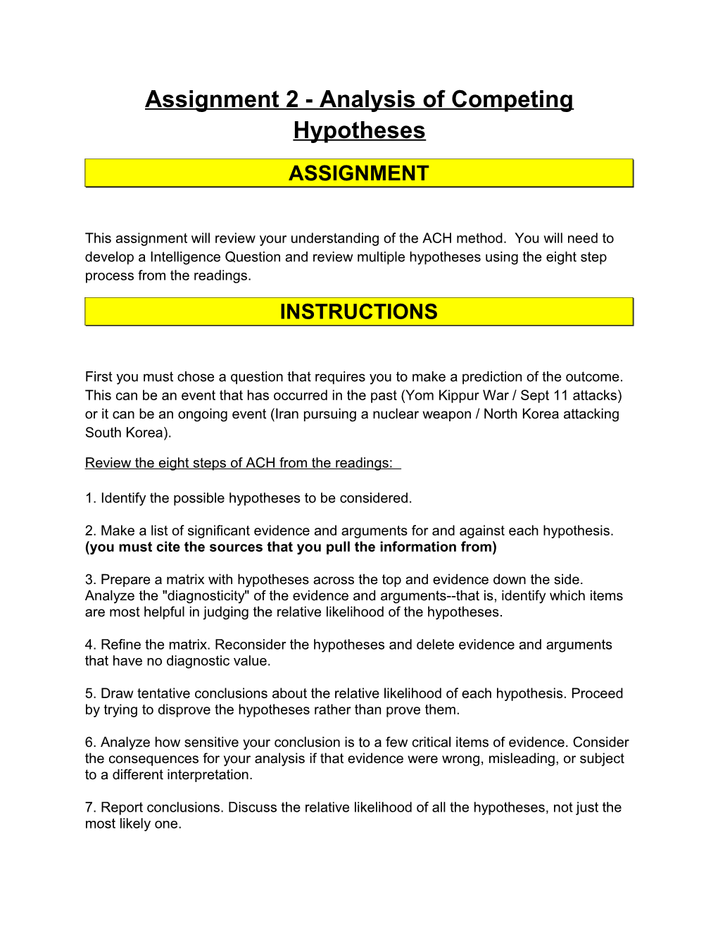 Assignment 2 - Analysis of Competing Hypotheses