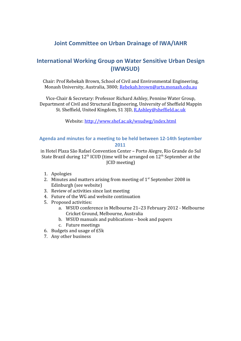 Joint Committee on Urban Drainage of IWA/IAHR