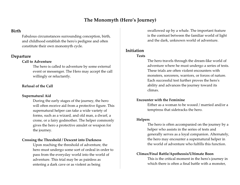 The Monomyth (Hero S Journey)