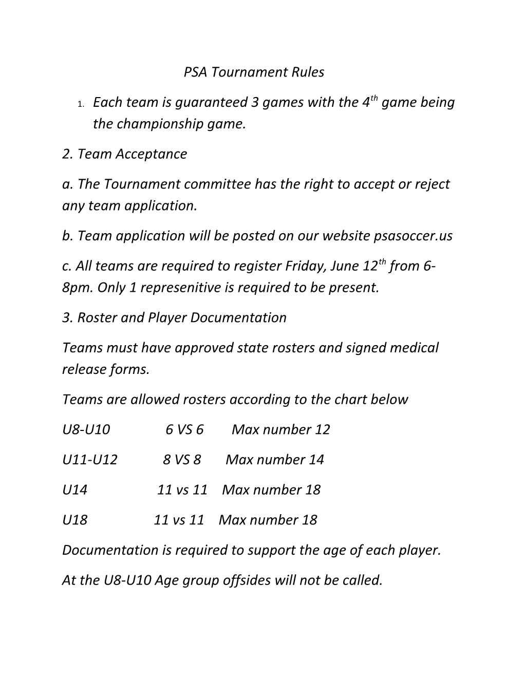 PSA Tournament Rules