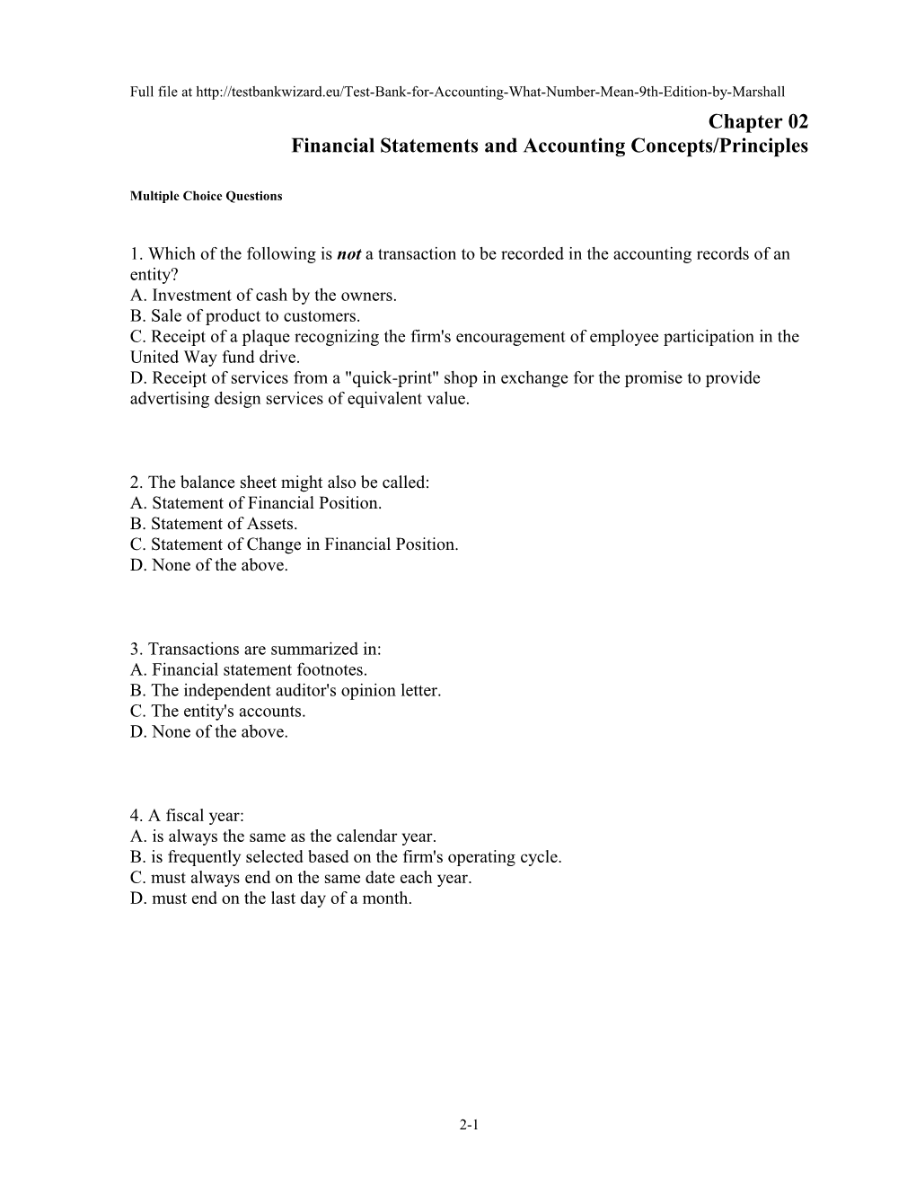 Chapter 02 Financial Statements and Accounting Concepts/Principles