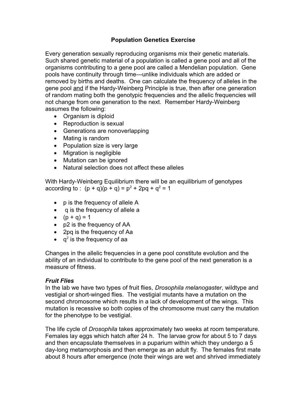 Population Genetics Exercise