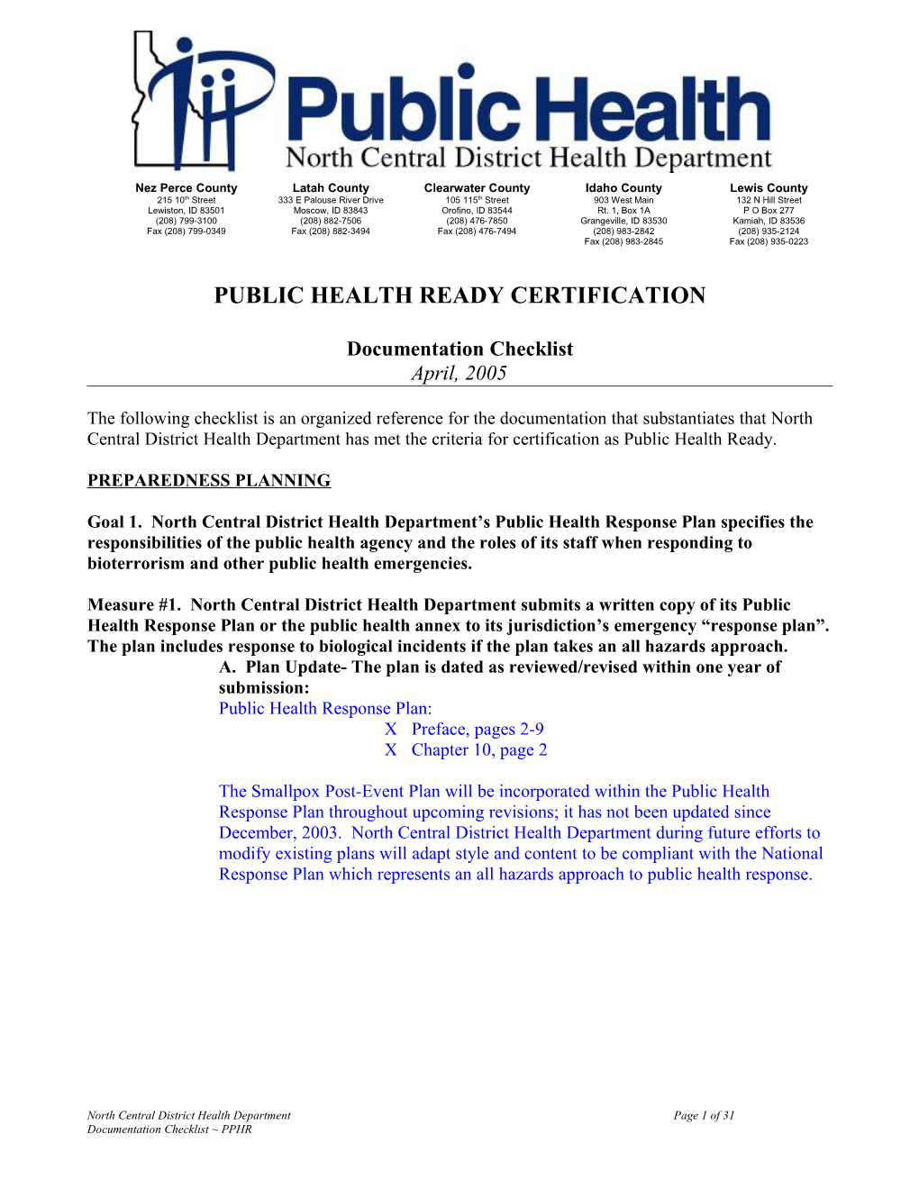 Public Health Ready Certification