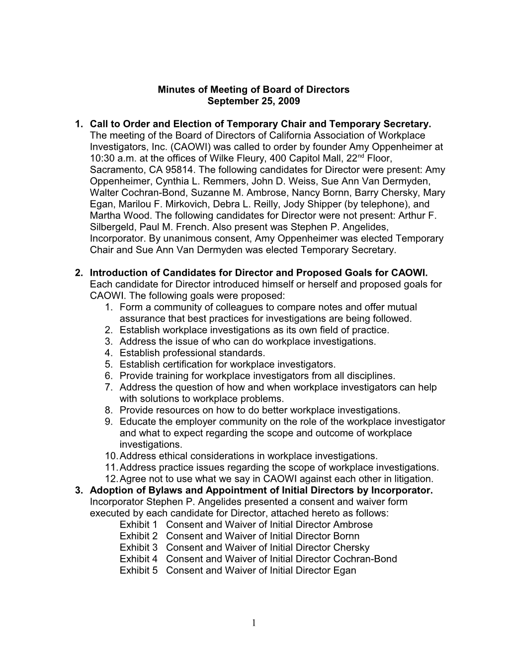 Minutes of Meeting of Board of Directors