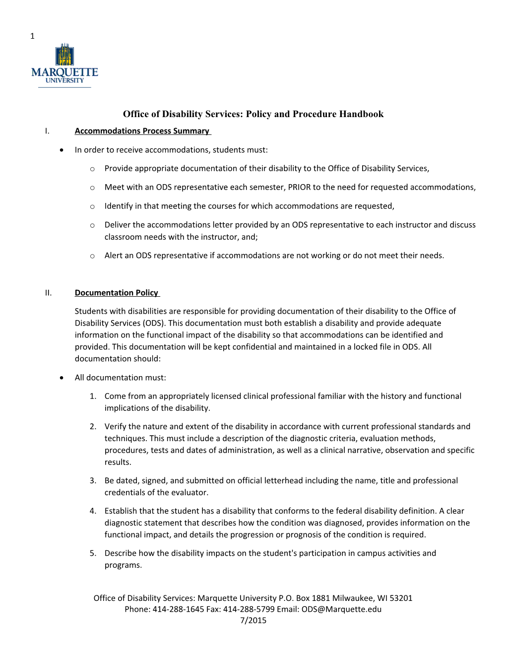 Office of Disability Services: Policy and Procedure Handbook
