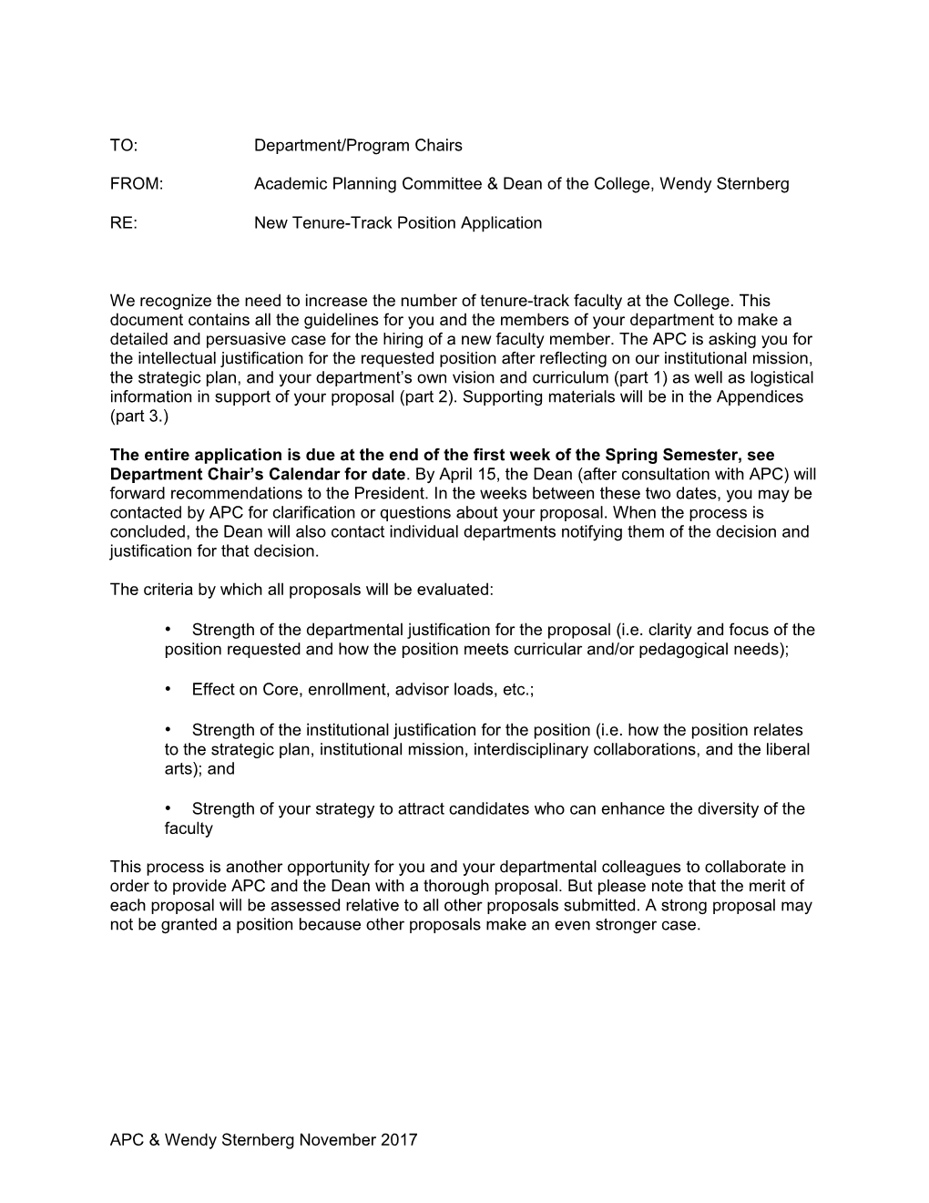 Application for a New Tenure-Track Faculty Position
