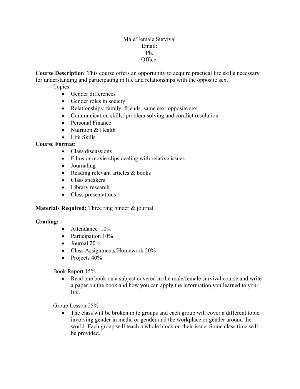 Male/Female Survival