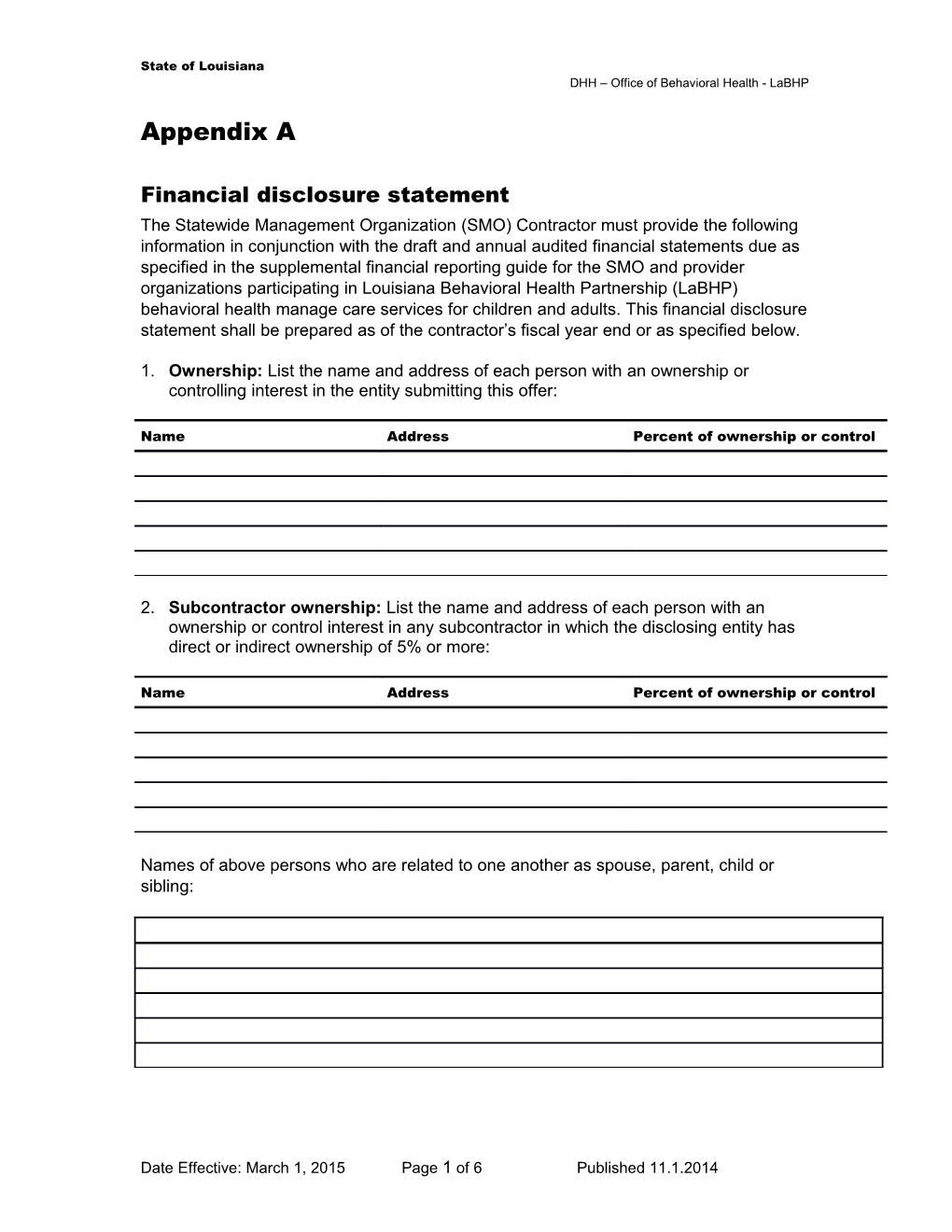 Financial Disclosure Statement