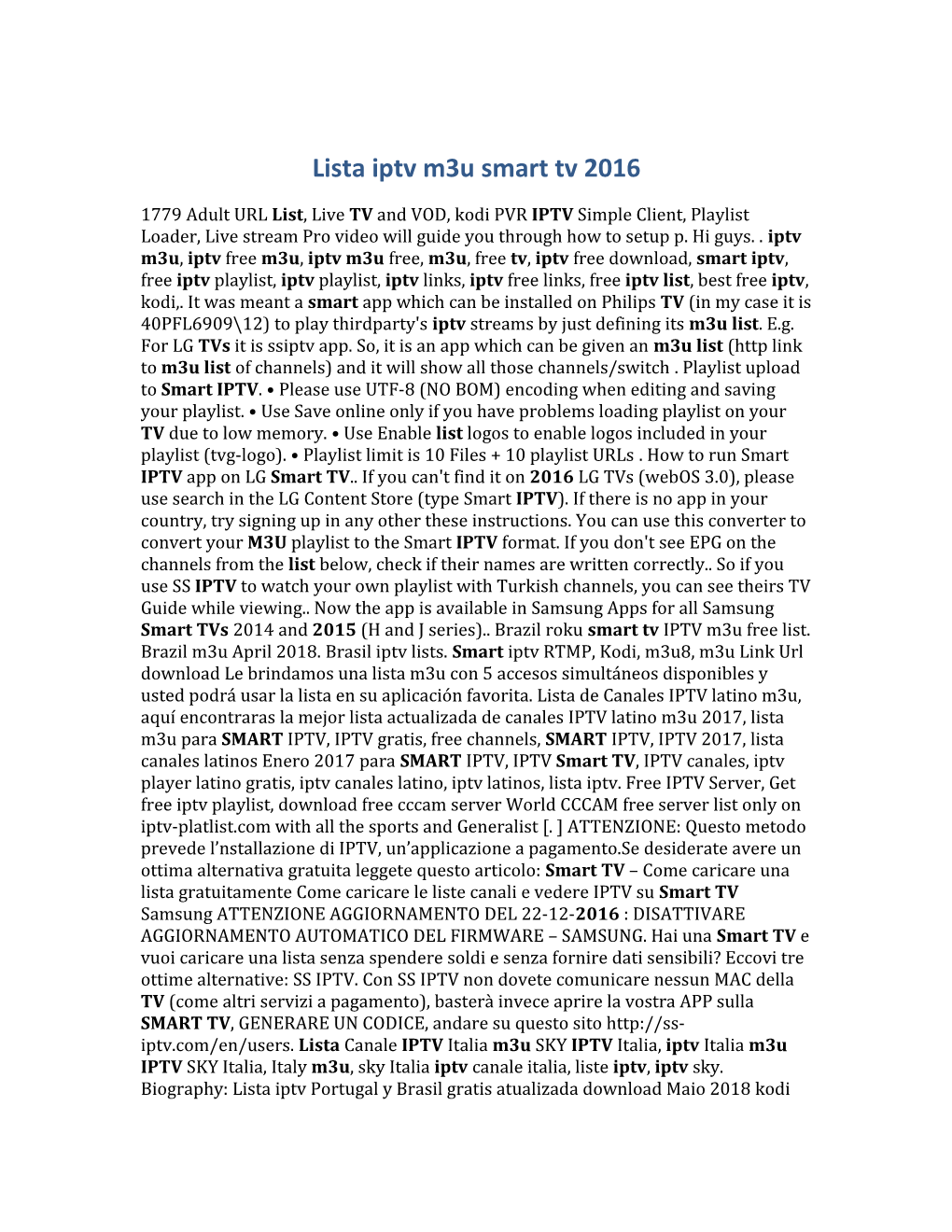 Lista Iptv M3u Smart Tv 2016