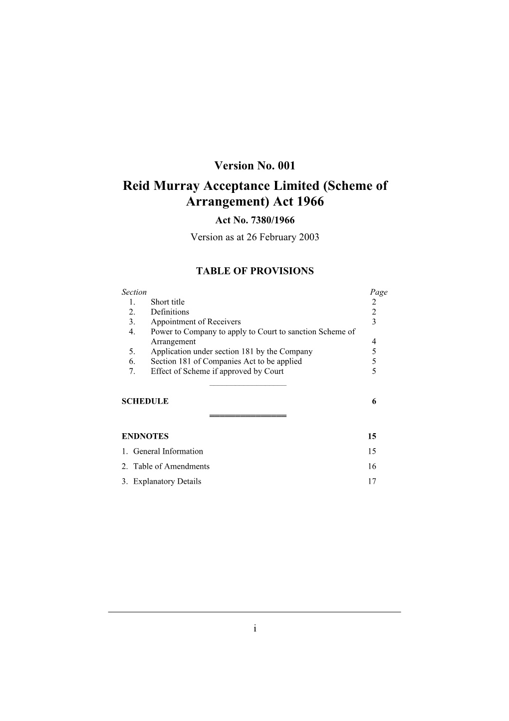 Reid Murray Acceptance Limited (Scheme of Arrangement) Act 1966