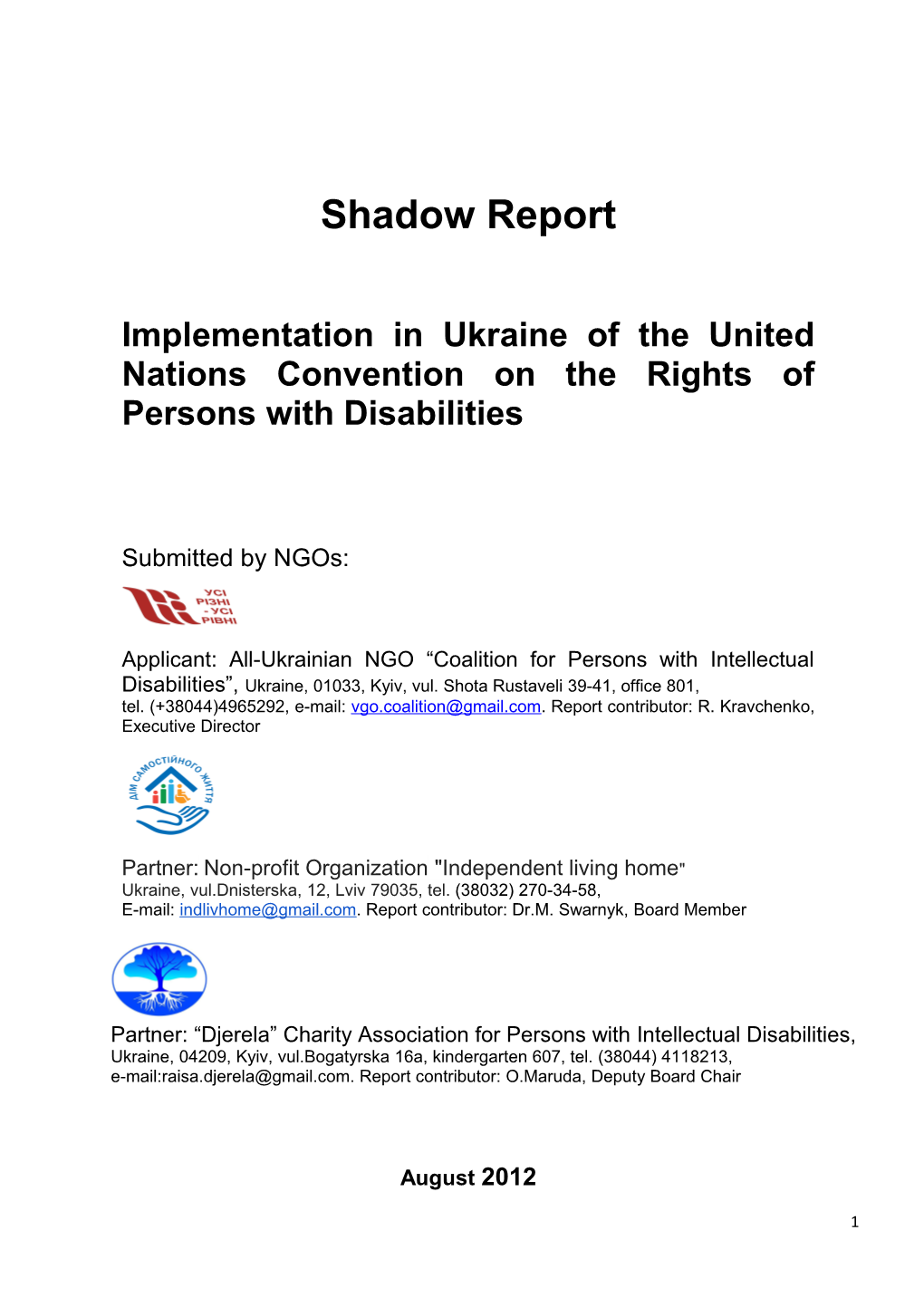 Implementation in Ukraine of the United Nations Convention on the Rights of Persons With