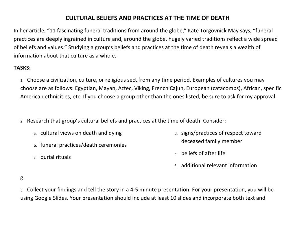 Cultural Beliefs and Practices at the Time of Death