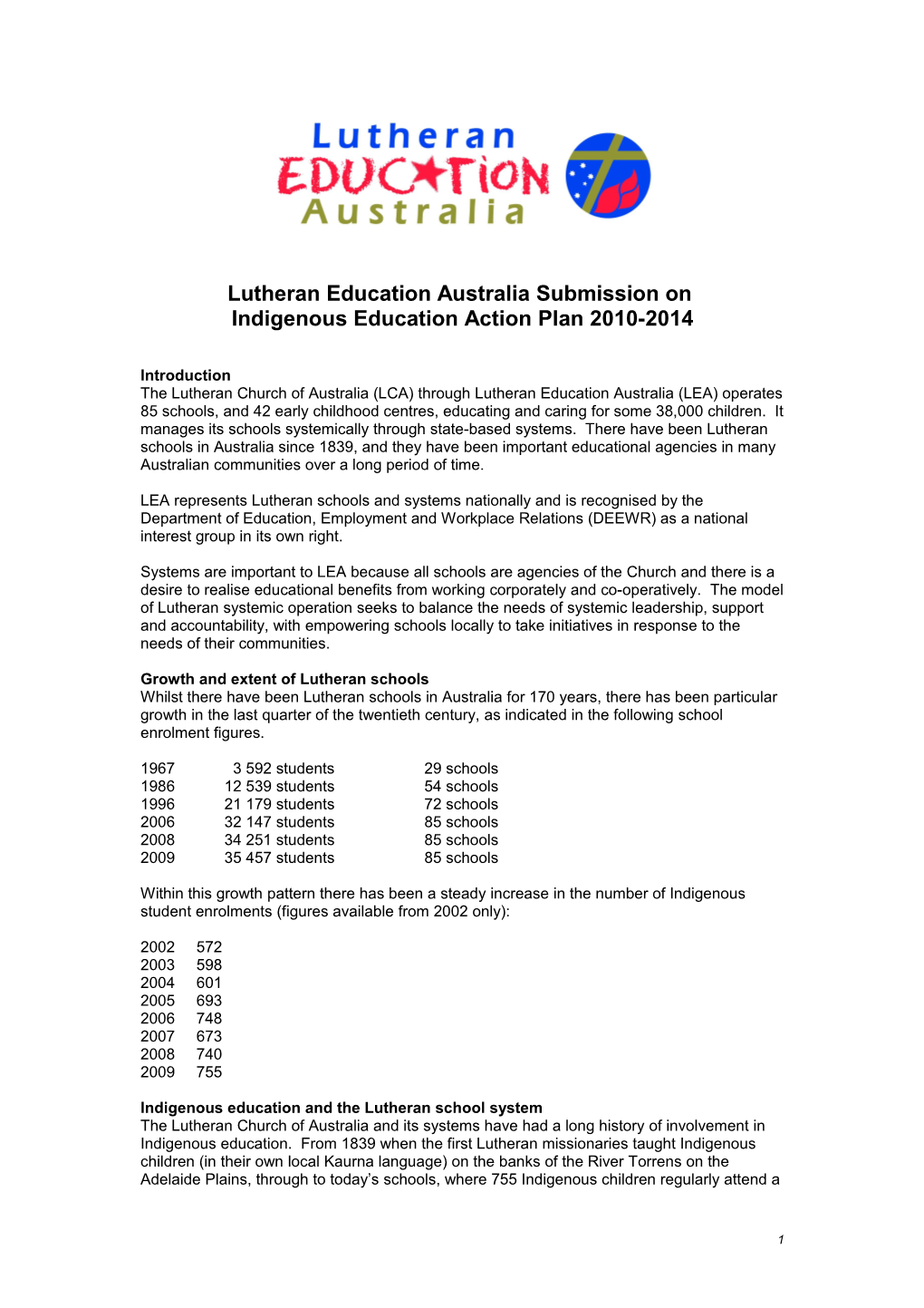 LEA Submission on the Indigenous Education Plan 2010-1014
