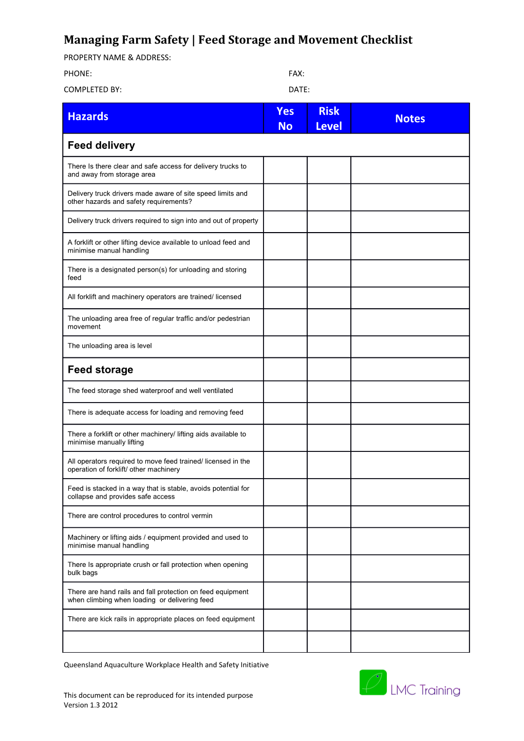 Queensland Aquaculture Workplace Health and Safety Initiative1