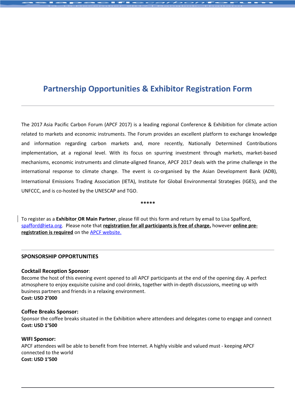 Partnership Opportunitiesexhibitor Registration Form