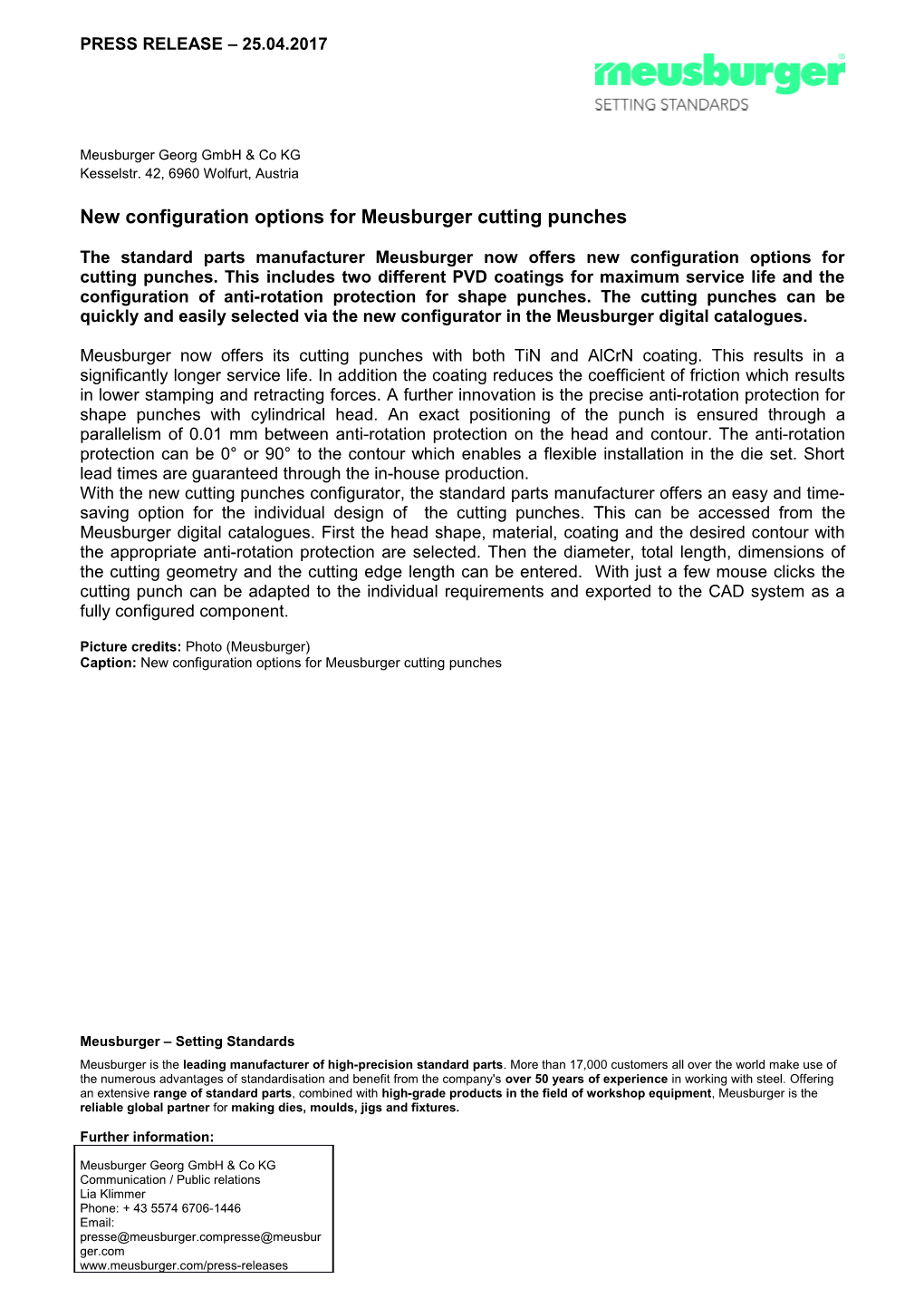 New Configuration Options for Meusburger Cutting Punches