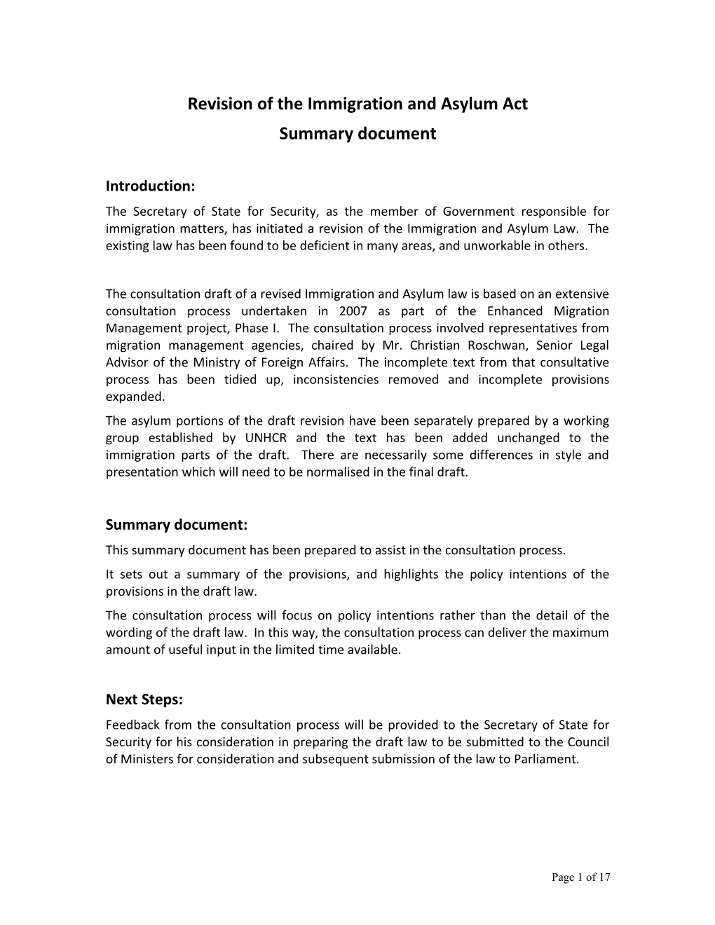 Revision of the Immigration and Asylum Act