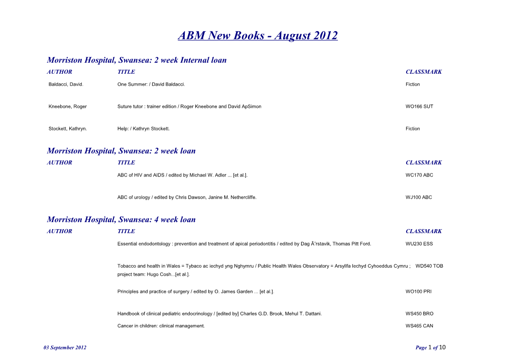 Morriston Hospital, Swansea: 2 Week Internal Loan