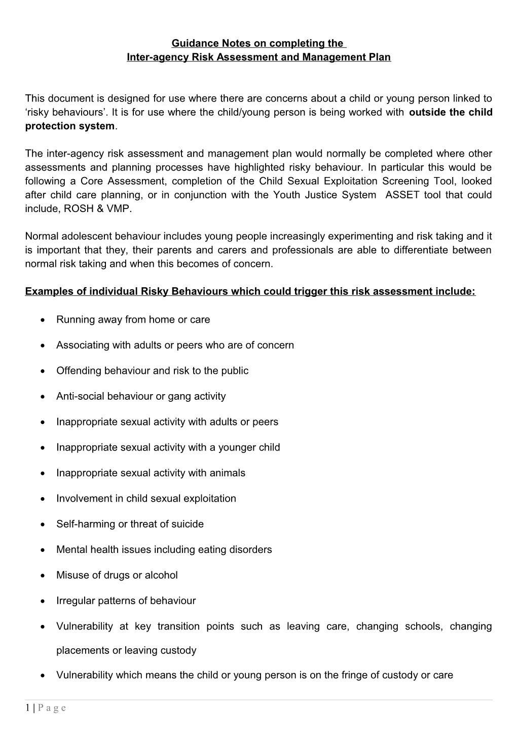 Inter-Agency Risk Assessment and Management Plan