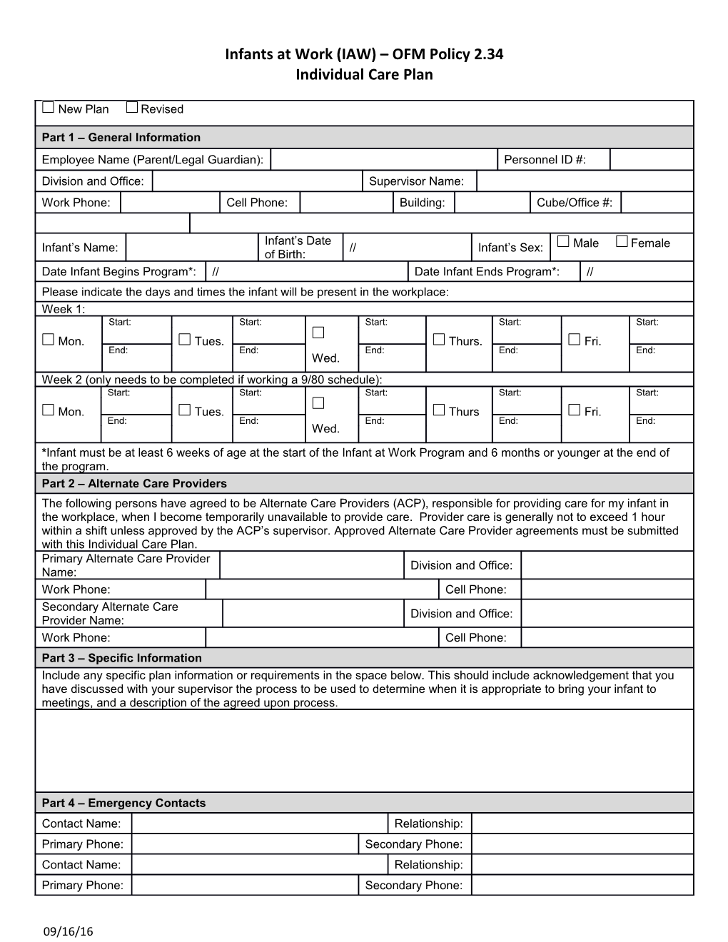 Infant at Work Program - Individual Plan