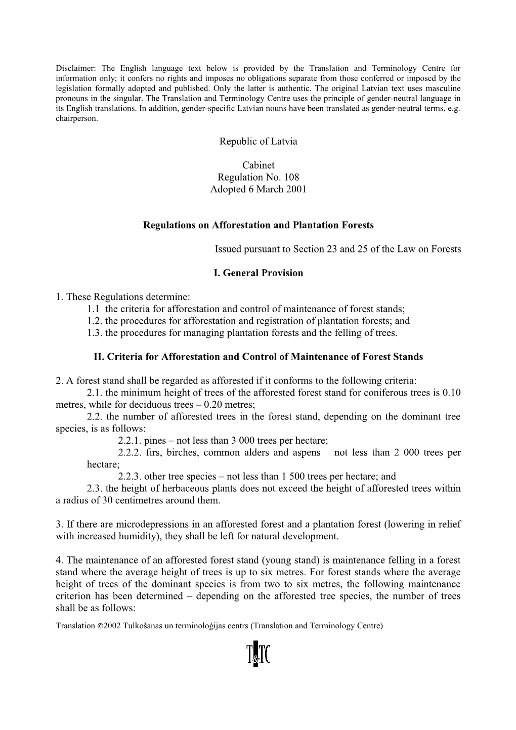 Regulations on Afforestation and Plantation Forests