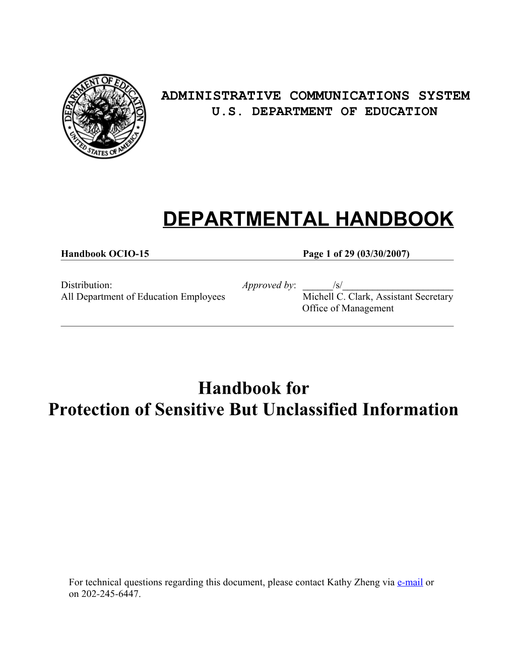 Handbook for Protection of Unclassified Sensitive Information(MS Word)