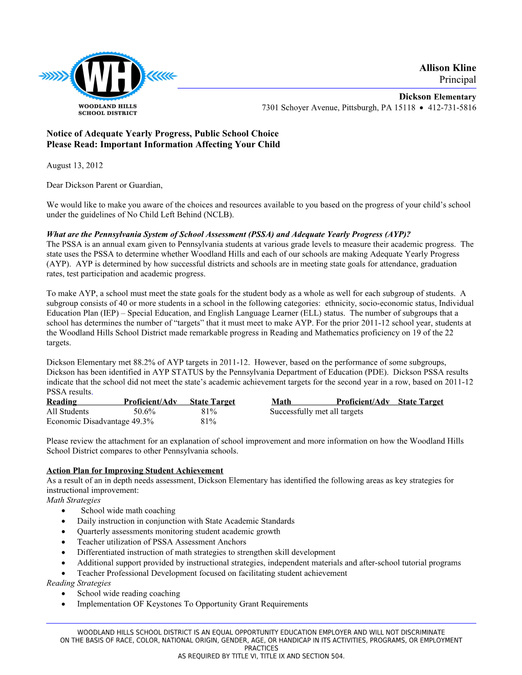 Notice of Adequate Yearly Progress, Public School Choice