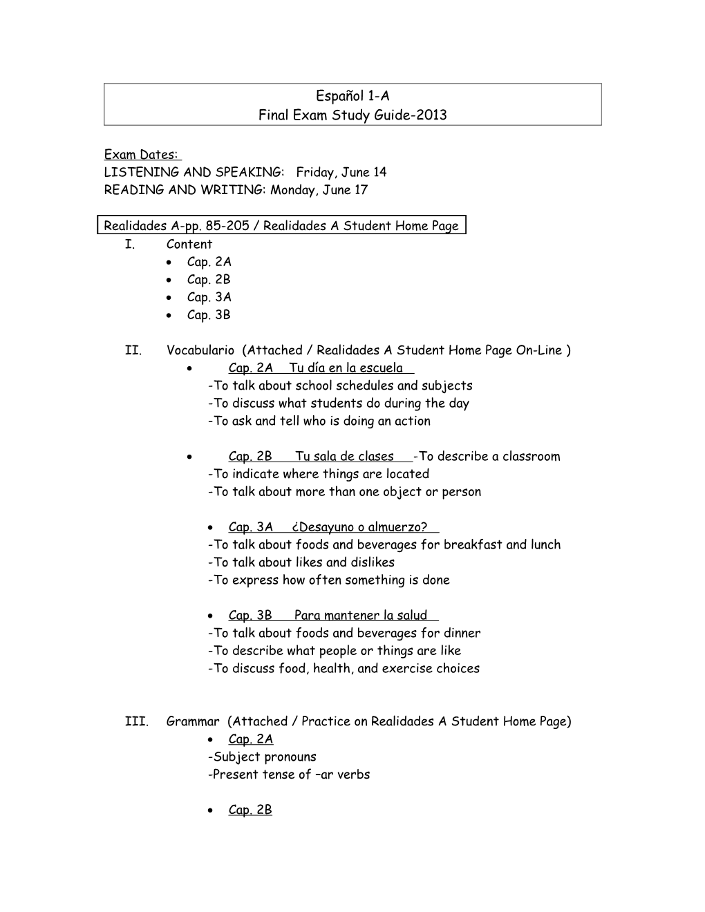 Final Exam Study Guide-2013