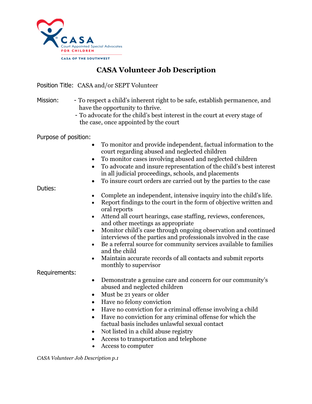 CASA Volunteer Job Description