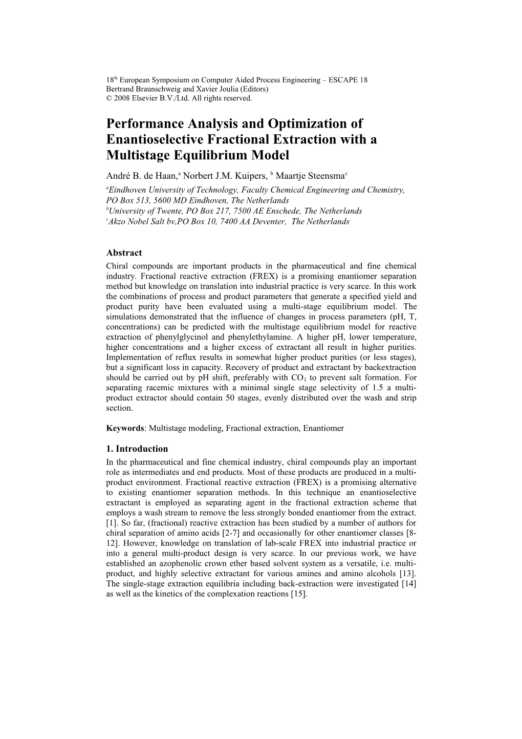 Performance Analysis and Optimization of Enantioselctive Fractional 1