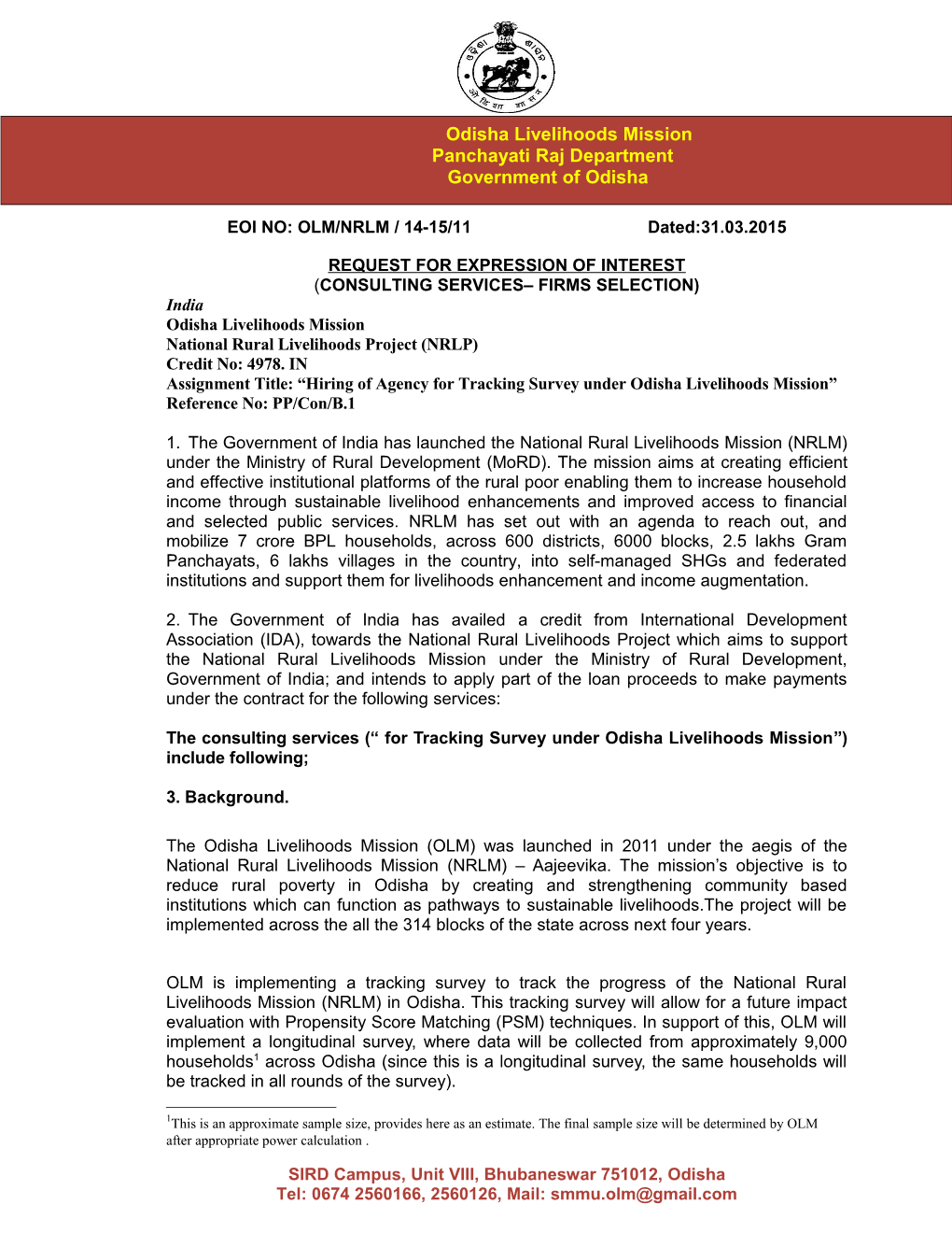 EOI NO: OLM/NRLM / 14-15/11 Dated:31.03.2015