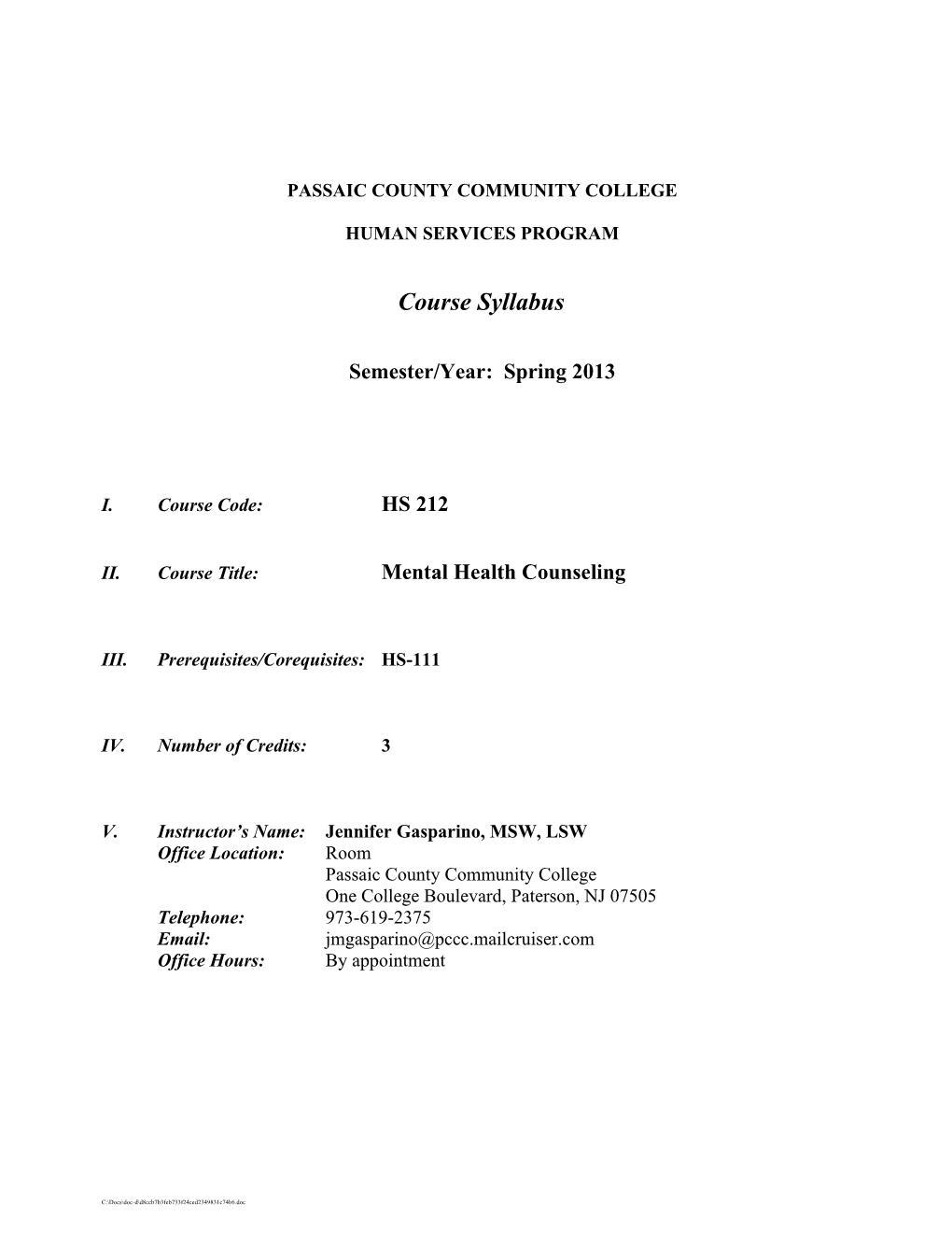 HS-212, Mental Health Counseling
