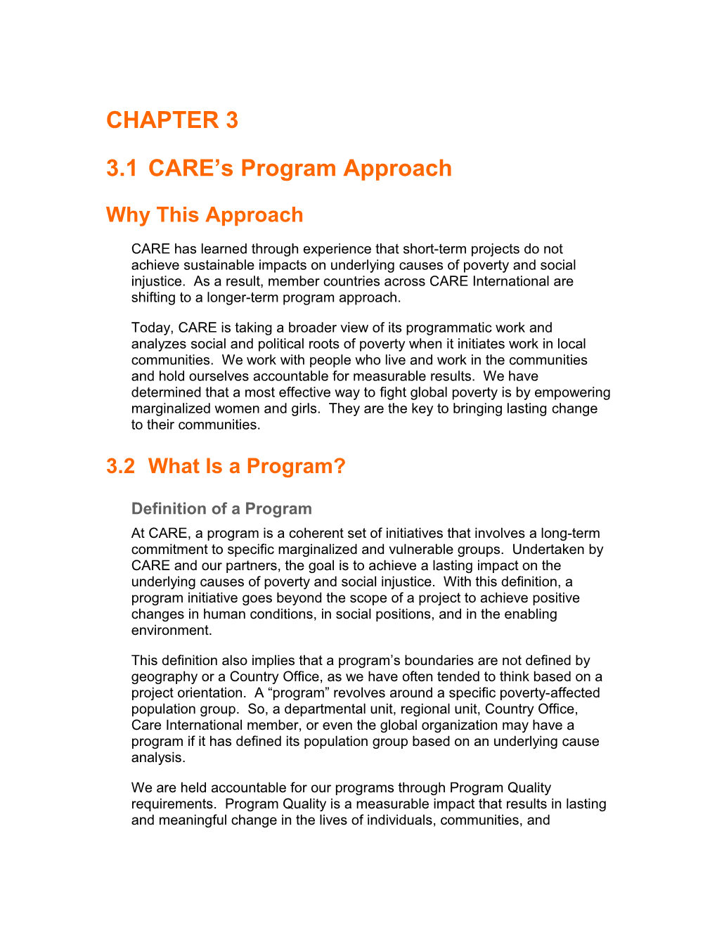 CARE S Program Approach