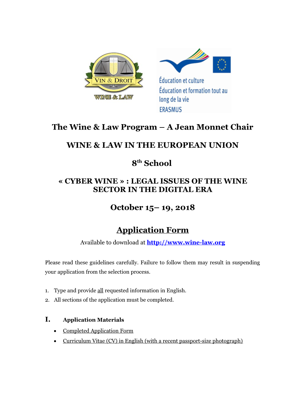 The Wine & Law Program a Jean Monnet Chair