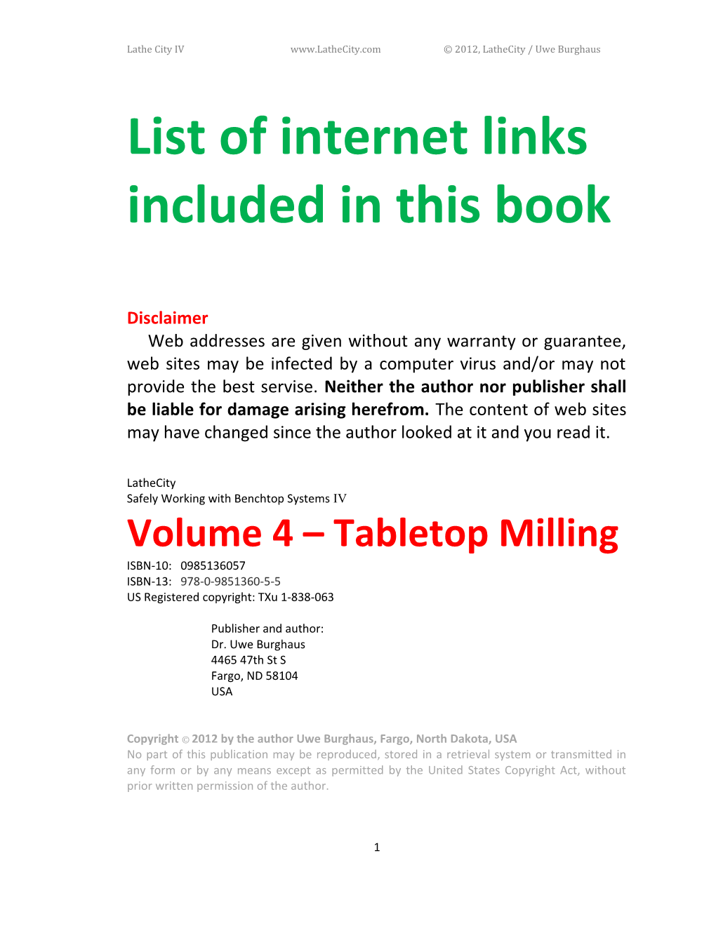 List of Internet Links Included in This Book