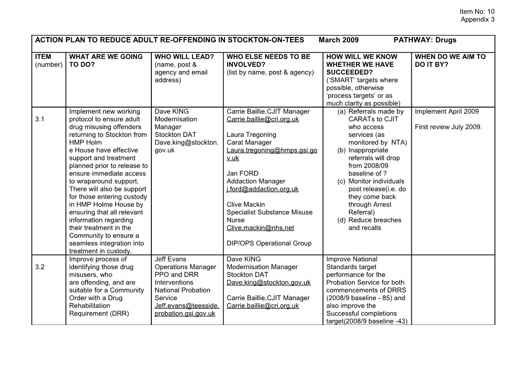 Action Plan to Reduce Adult Re-Offending in Stockton-On-Tees Pathway