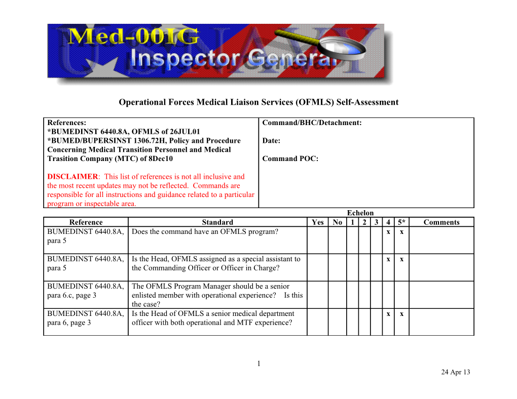 Operational Forces Medical Liaison Services (OFMLS) Self-Assessment