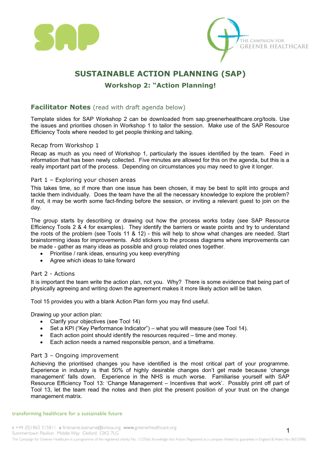 SAP Workshop 2 Facilitator Notes (Updated 28.4.2010)
