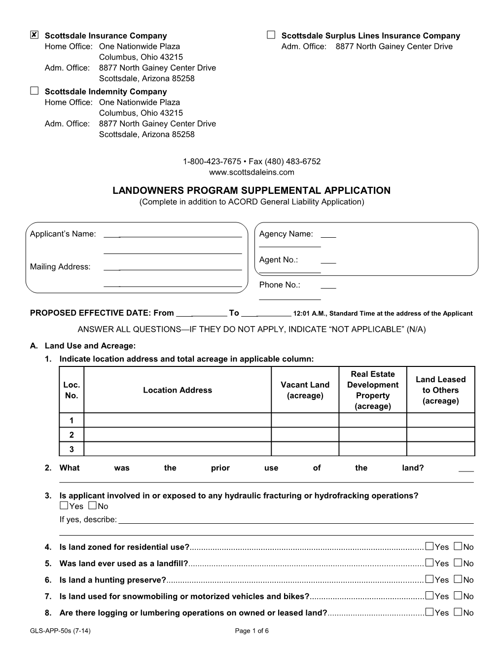 Landowners Program Supplemental Application