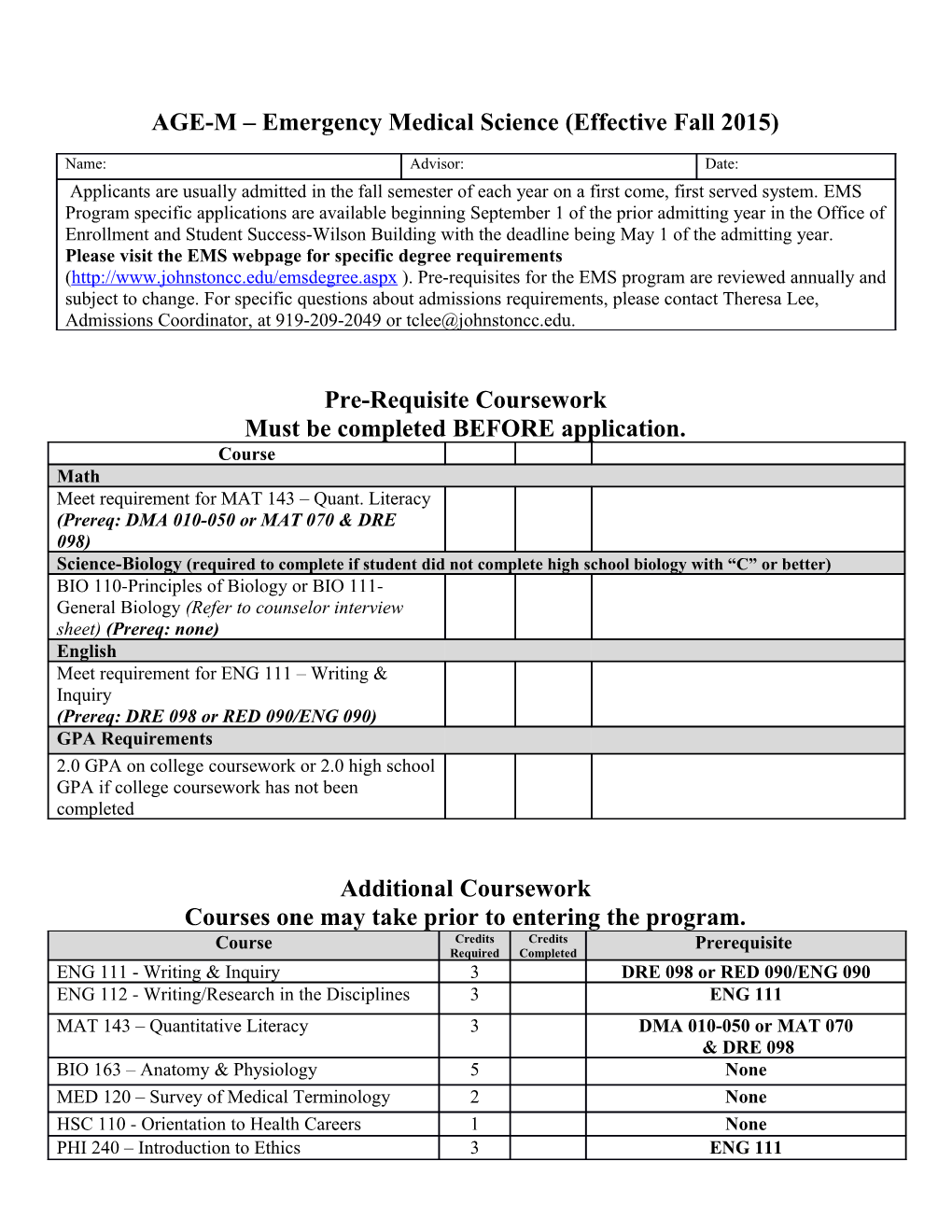 AGE-M Emergency Medical Science(Effective Fall 2015)