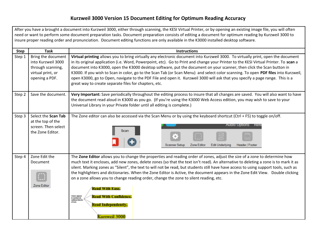 Kurzweil 3000 Version 15Document Editing for Optimum Reading Accuracy