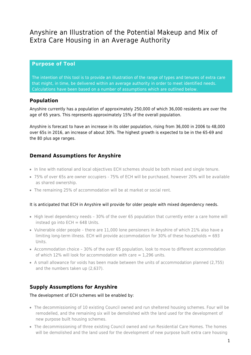 Demand Assumptions for Anyshire