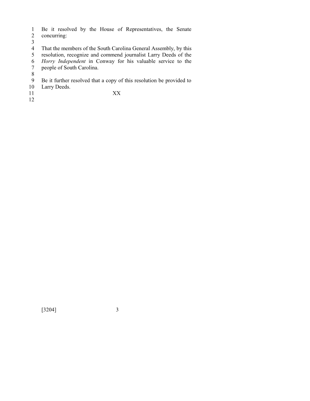2013-2014 Bill 3204: Larry Deeds - South Carolina Legislature Online